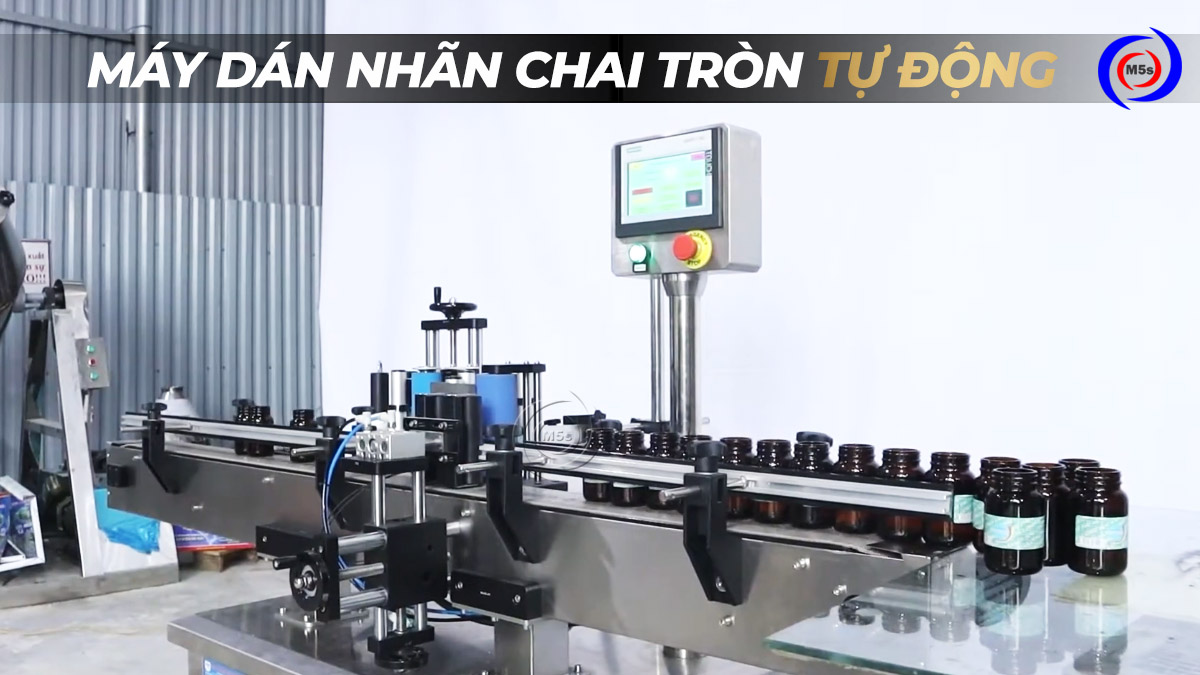 Máy dán nhãn chai tròn tự động Máy dán nhãn chai tròn tự động