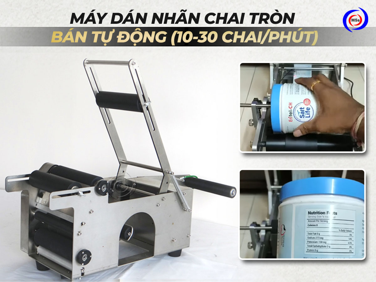 Máy dán nhãn chai tròn bán tự động 10-30 chai/phút Máy dán nhãn chai tròn bán tự động 10-30 chai/phút