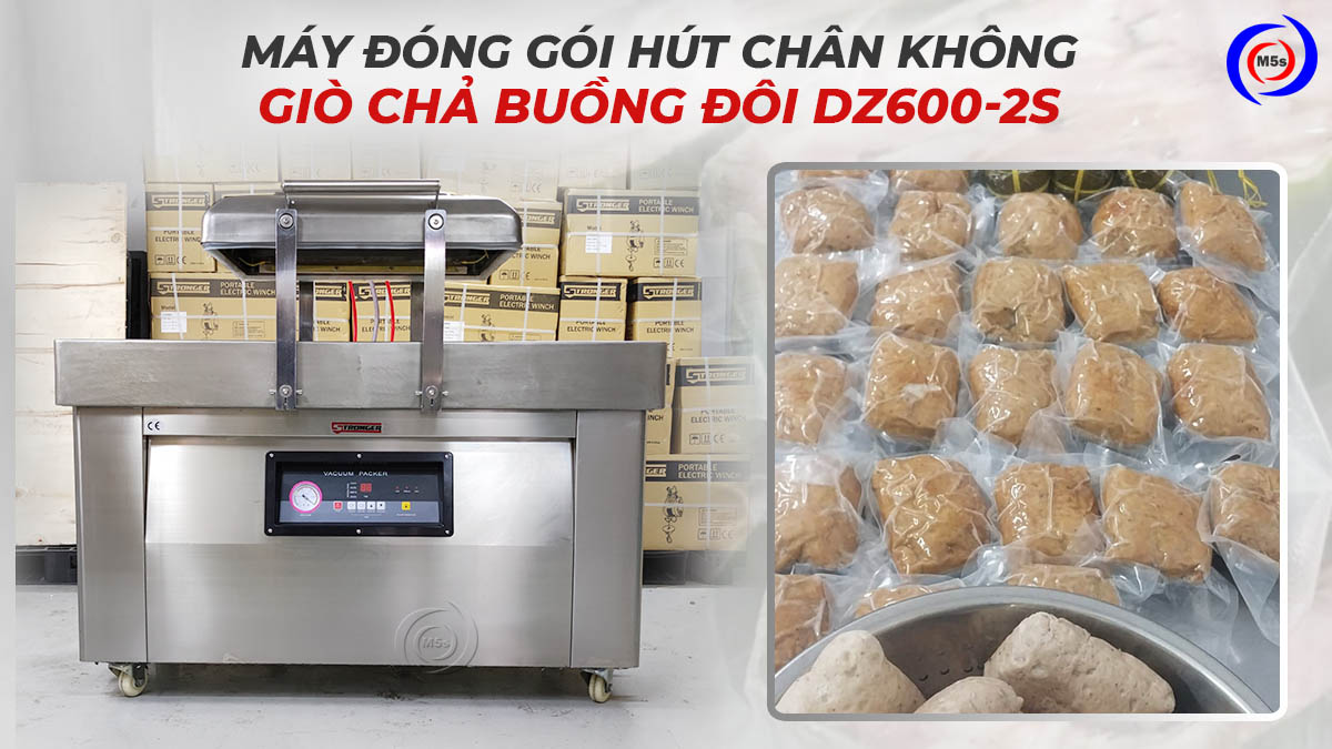 Máy đóng gói hút chân không giò chả buồng đôi DZ600-2S Máy đóng gói hút chân không giò chả buồng đôi DZ600-2S