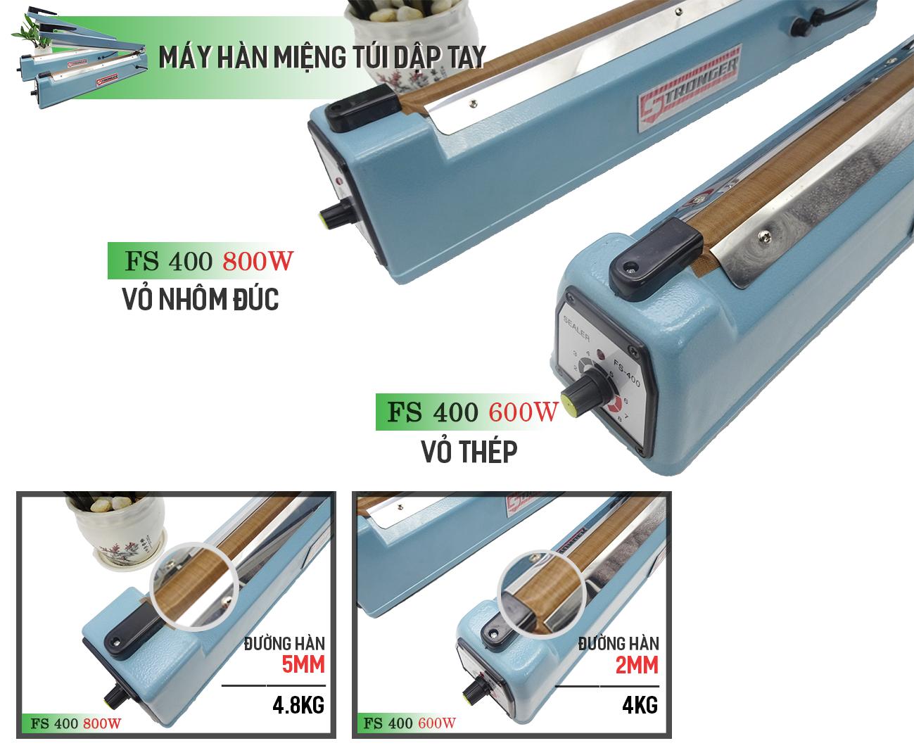 Máy hàn miệng túi dập tay FS400 Stronger Máy hàn miệng túi dập tay FS400 Stronger