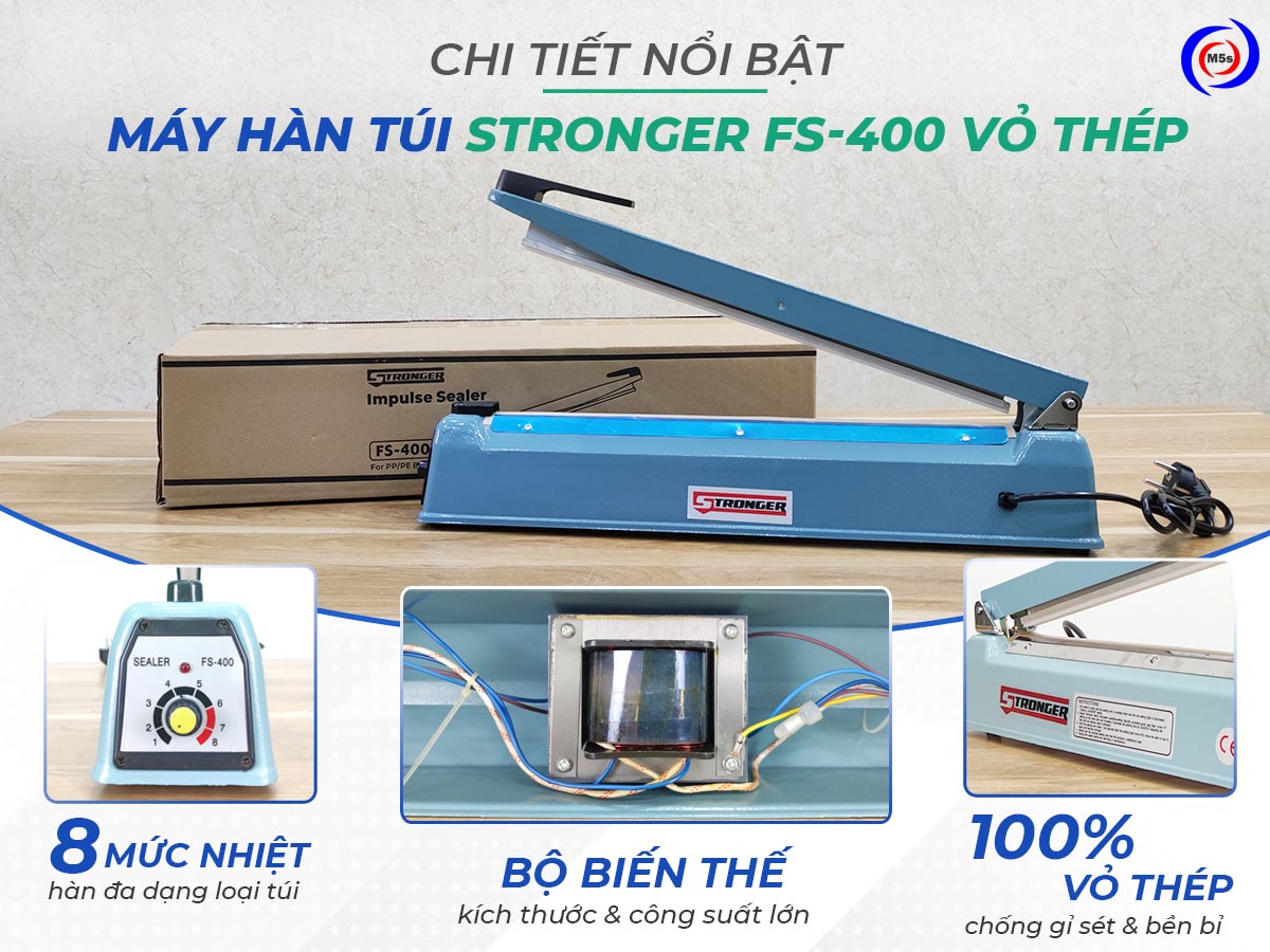 Máy hàn miệng túi dập tay Stronger FS-400 vỏ thép Máy hàn miệng túi dập tay Stronger FS-400 vỏ thép