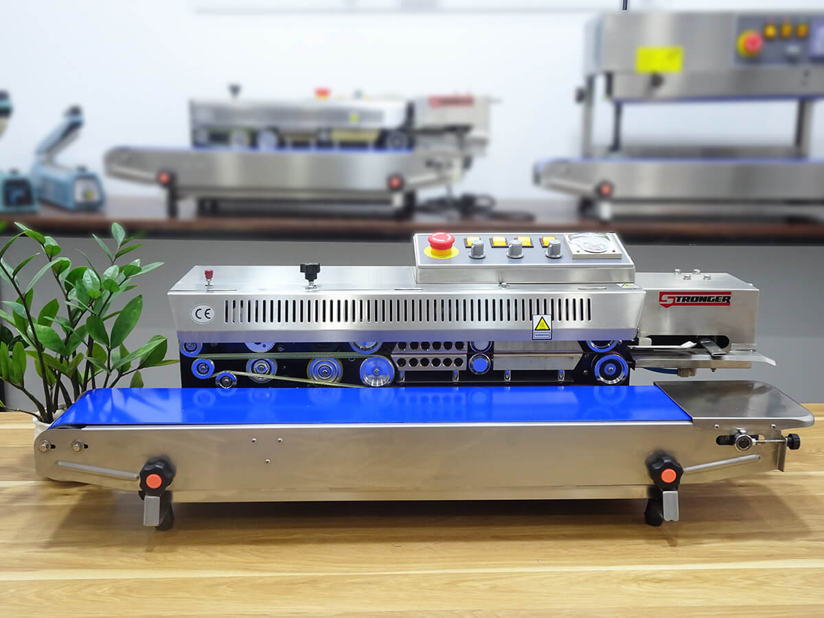 Máy hàn miệng túi liên tục thổi khí có in date Stronger FRBM-810I-TK