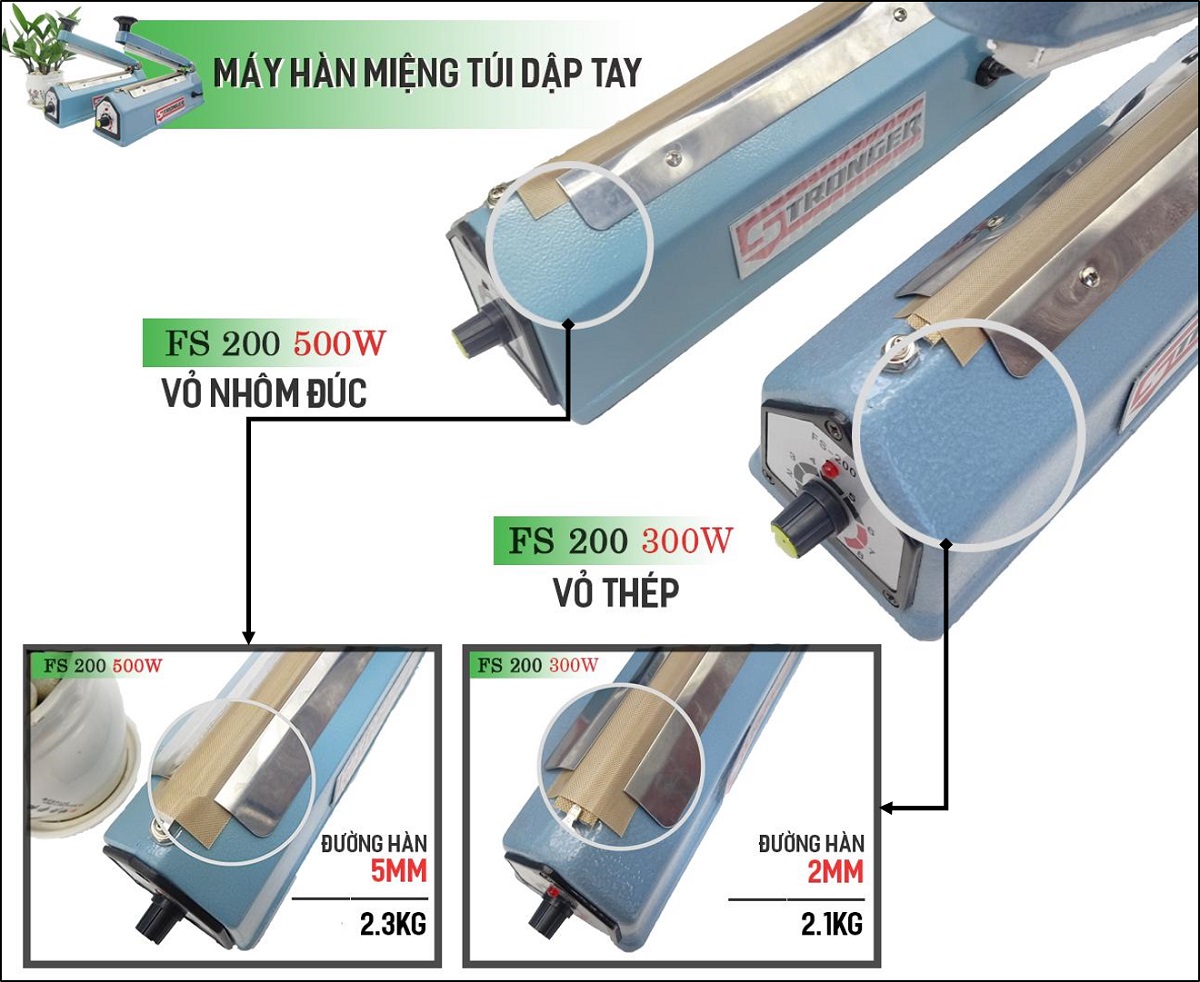 Điểm khác nhau giữa máy hàn miệng túi dập tay Stronger vỏ nhôm và vỏ thép Điểm khác nhau giữa máy hàn miệng túi dập tay Stronger vỏ nhôm và vỏ thép