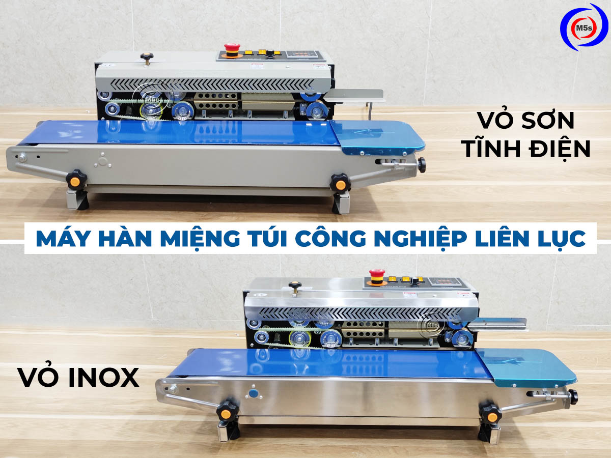 Máy hàn túi công nghiệp liên tục vỏ inox và võ sơn tĩnh điện Máy hàn túi công nghiệp liên tục vỏ inox và võ sơn tĩnh điện