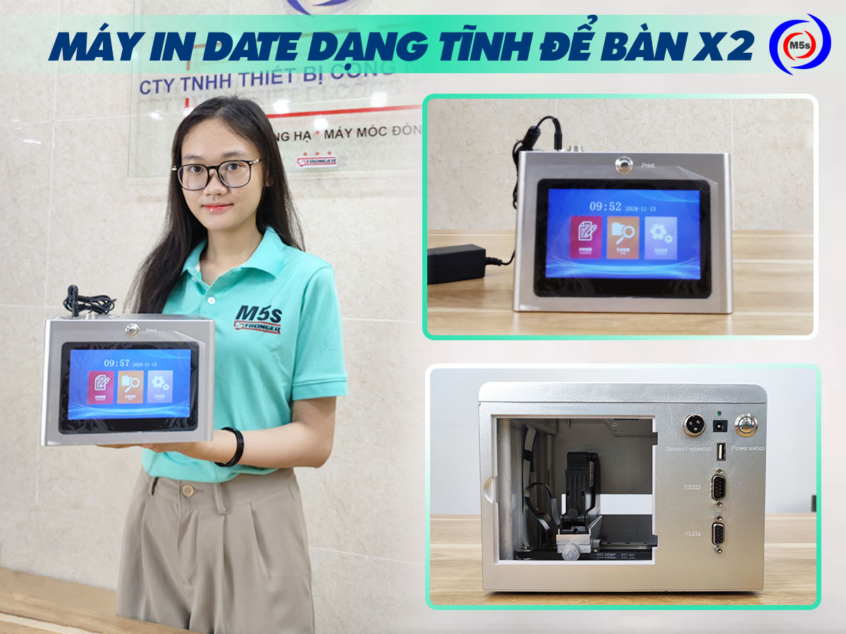 Máy in date dạng tĩnh để bàn X2 tại công ty M5s Máy in date dạng tĩnh để bàn X2 tại công ty M5s