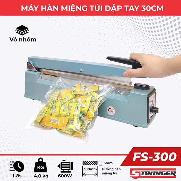 Máy hàn miệng túi mini dập tay FS-300 vỏ nhôm Máy hàn miệng túi mini dập tay FS-300 vỏ nhôm