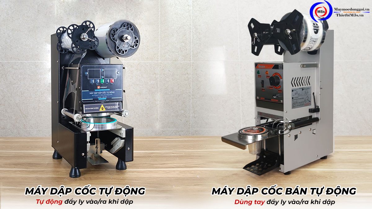 Phân biệt máy dập cốc bán tự động và tự động Phân biệt máy dập cốc bán tự động và tự động