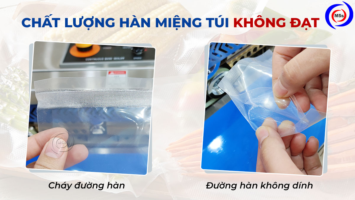 chất lượng đường hàn miệng túi không đạt chất lượng đường hàn miệng túi không đạt