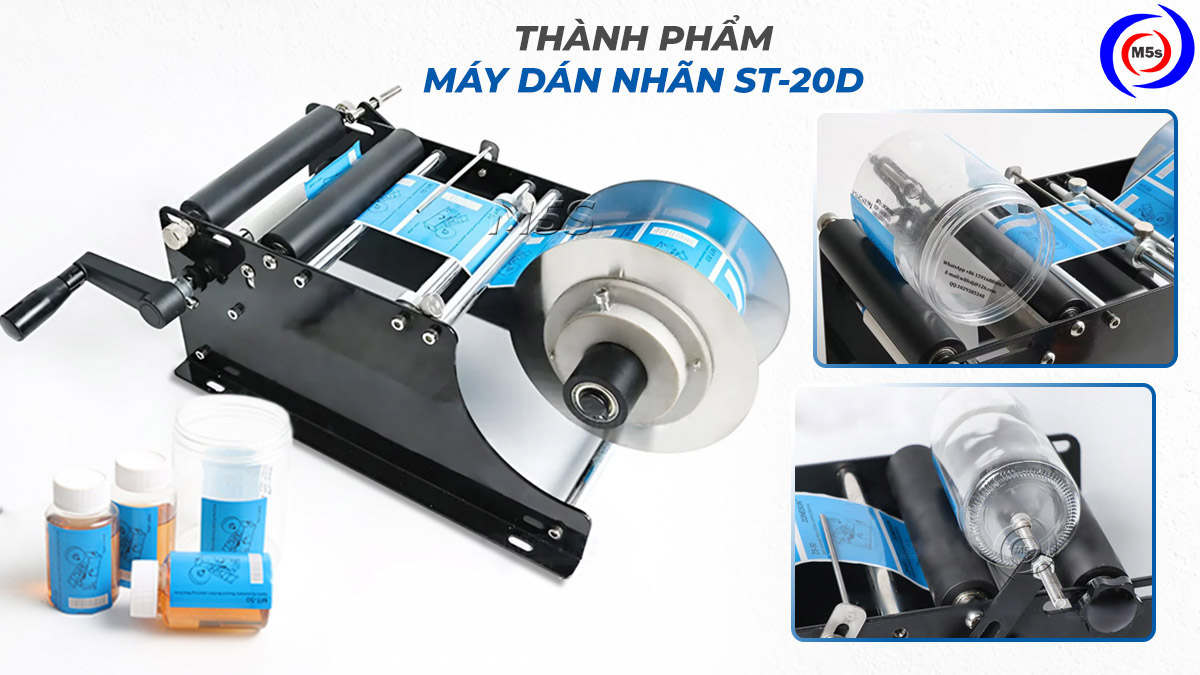 Thành phẩm của máy dán nhãn chai tròn thủ công ST-20D Thành phẩm của máy dán nhãn chai tròn thủ công ST-20D