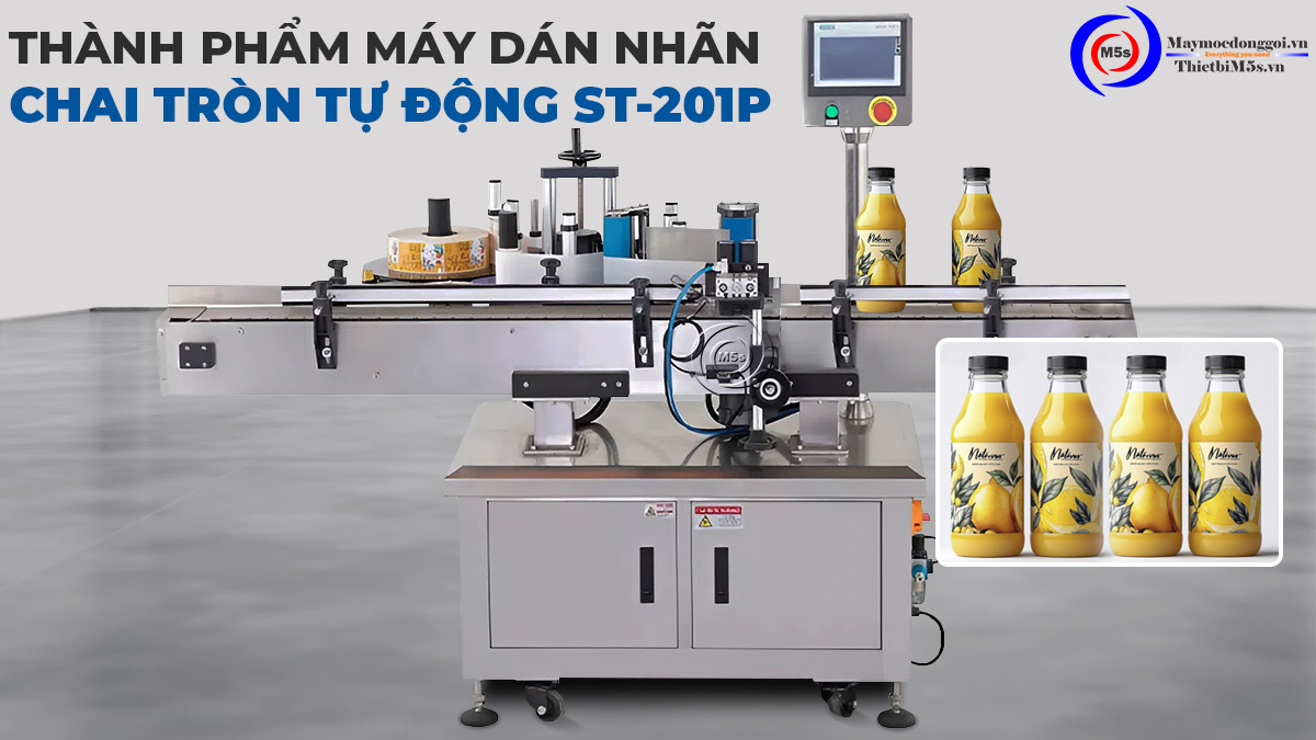 Máy dán tem nhãn chai tròn tự động ST-201P Máy dán tem nhãn chai tròn tự động ST-201P