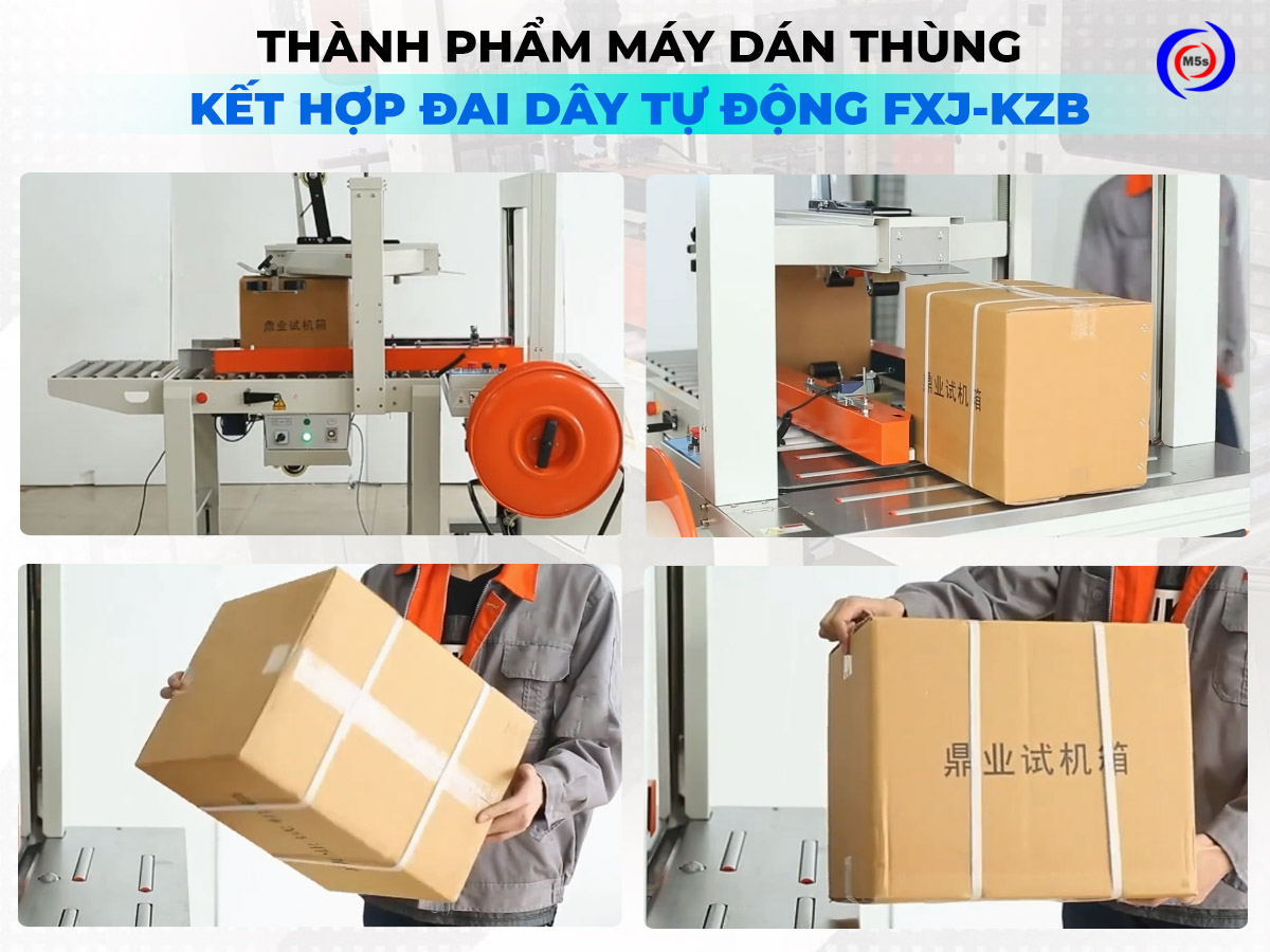Thành phẩm máy dán thùng carton kết hợp đai dây tự động Thành phẩm máy dán thùng carton kết hợp đai dây tự động
