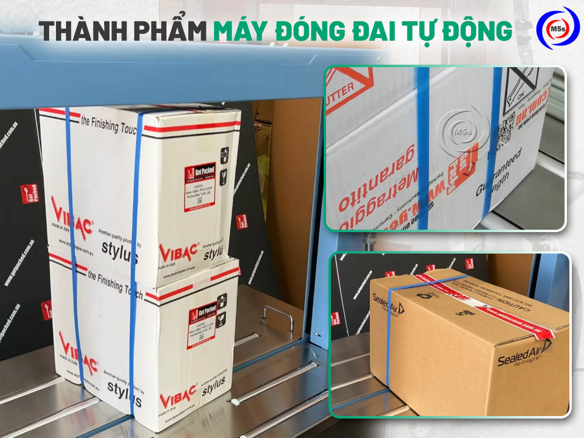 Thành phẩm máy đóng đai thùng carton tự động Thành phẩm máy đóng đai thùng carton tự động