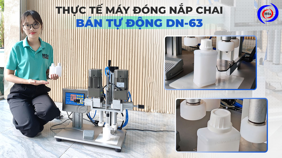 Thực tế máy đóng nắp chai bán tự động DN-63 Thực tế máy đóng nắp chai bán tự động DN-63