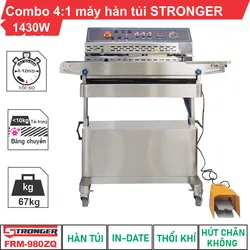 [Combo 4:1] Máy hàn miệng túi liên tục hút chân không, thổi khí có in date Stronger FRM-980ZQ