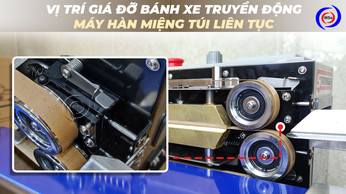 Vị trí giá đỡ bánh xe truyền động trên máy hàn túi liên tục Vị trí giá đỡ bánh xe truyền động trên máy hàn túi liên tục