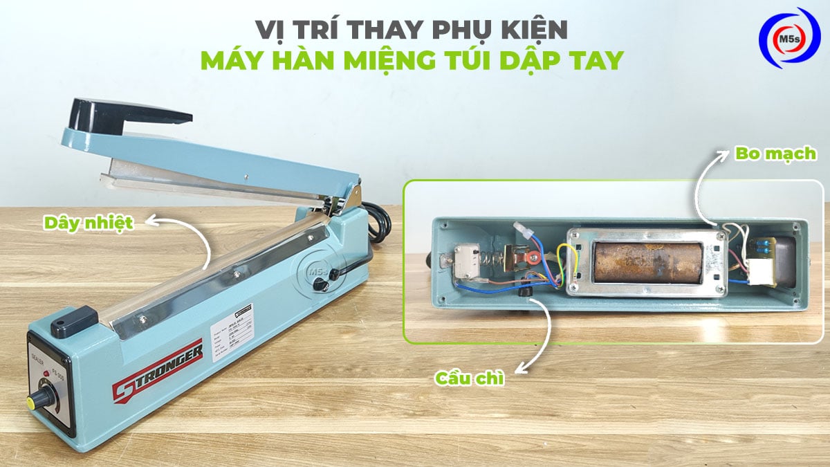vị trí thay các phụ kiện của máy hàn túi dập tay vị trí thay các phụ kiện của máy hàn túi dập tay