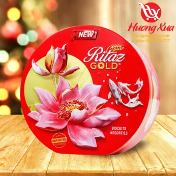 Bánh Quy Ritaz Gold Assorted Biscuits 120g HT tròn vạt đáy mẫu hình hoa sen