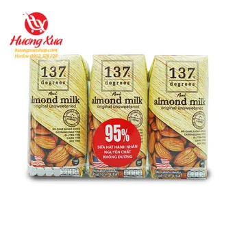 Sữa hạt hạnh nhân nguyên chất không đường 137 Degrees Lốc 3 hộp 180ml