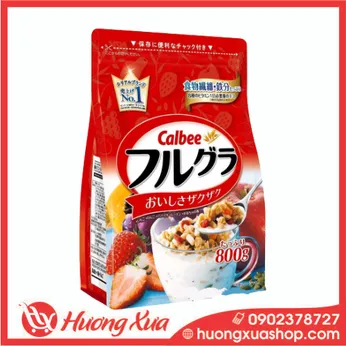 Ngũ cốc calbee 800g màu đỏ : yến mạch, lúa mạch đen, trái cây sấy khô …