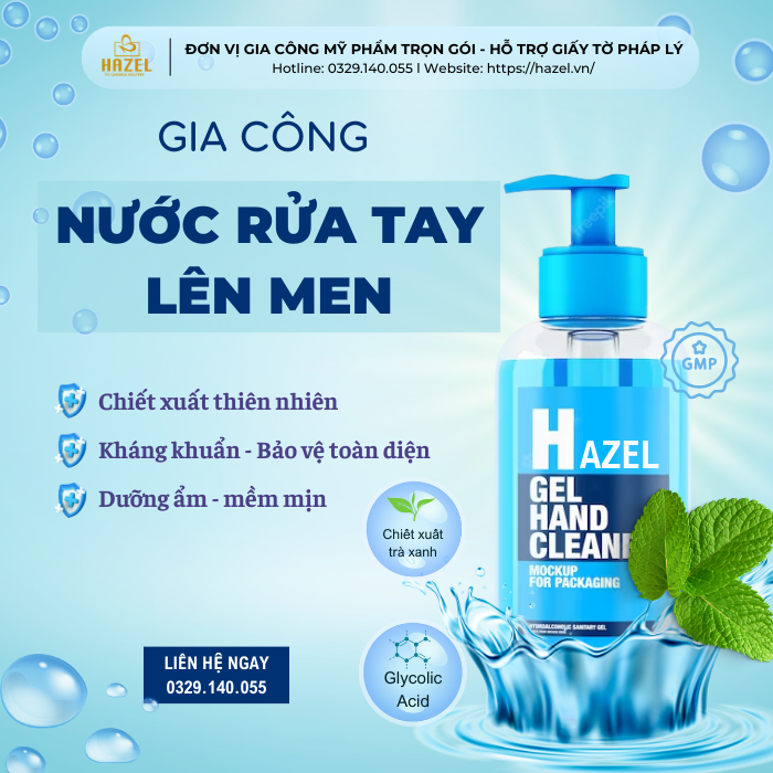 Gia công nước rửa tay không ăn tay, không mỏng da tay HAZEL Gia công nước rửa tay không ăn tay, không mỏng da tay HAZEL