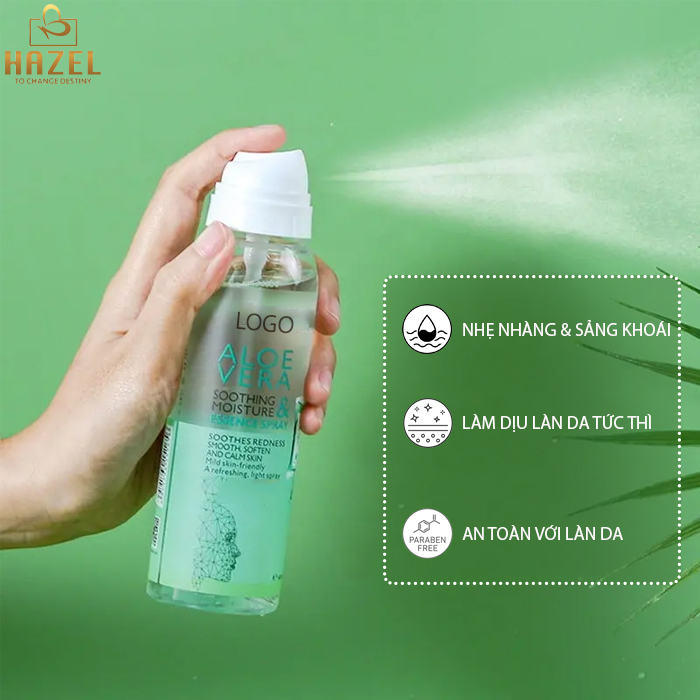 Sản phẩm gia công xịt khoáng cấp ẩm lô hội HAZEL, bảo vệ làn da trước tia UVA, UVB Sản phẩm gia công xịt khoáng cấp ẩm lô hội HAZEL, bảo vệ làn da trước tia UVA, UVB