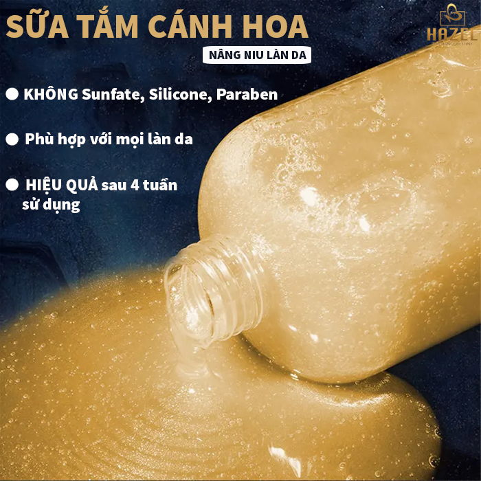 Sữa tắm cánh hoa của Nhà máy gia công mỹ phẩm HAZEL, giúp nàng có làn da sạch trắng như bông bưởi Sữa tắm cánh hoa của Nhà máy gia công mỹ phẩm HAZEL, giúp nàng có làn da sạch trắng như bông bưởi