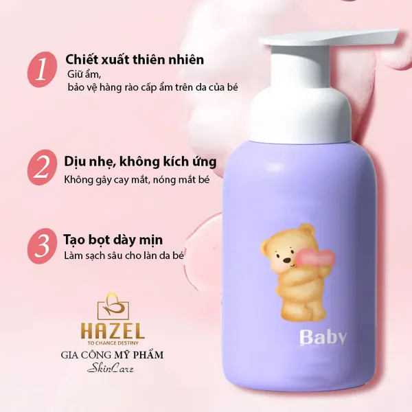 Gia công sữa tắm gội cho bé (CÔNG THỨC ƯU VIỆT) nâng niu làn da trẻ: Gói gia công mỹ phẩm làm sạch da HAZEL
