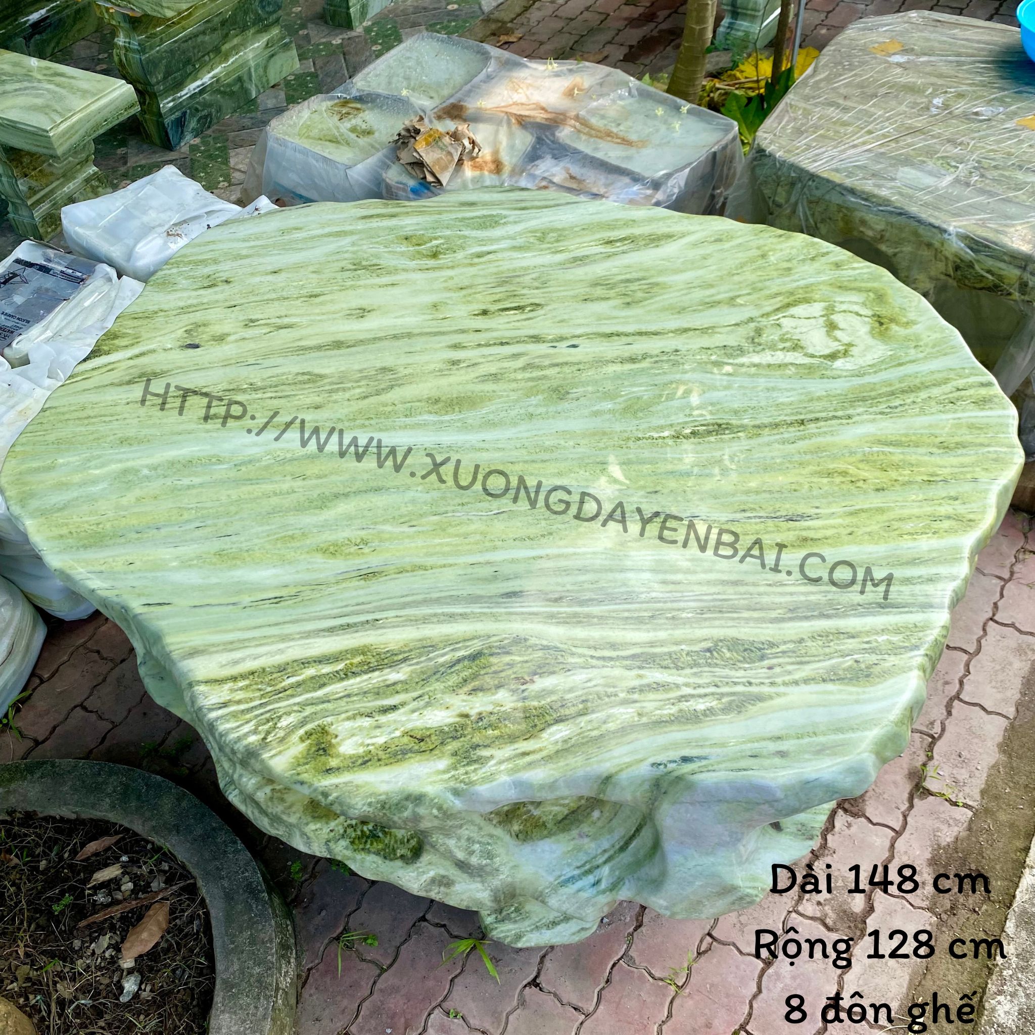 Bàn ghế đá ngọc nguyên khối 128x148 cm, bàn ghế đá tự nhiên Yên Bái