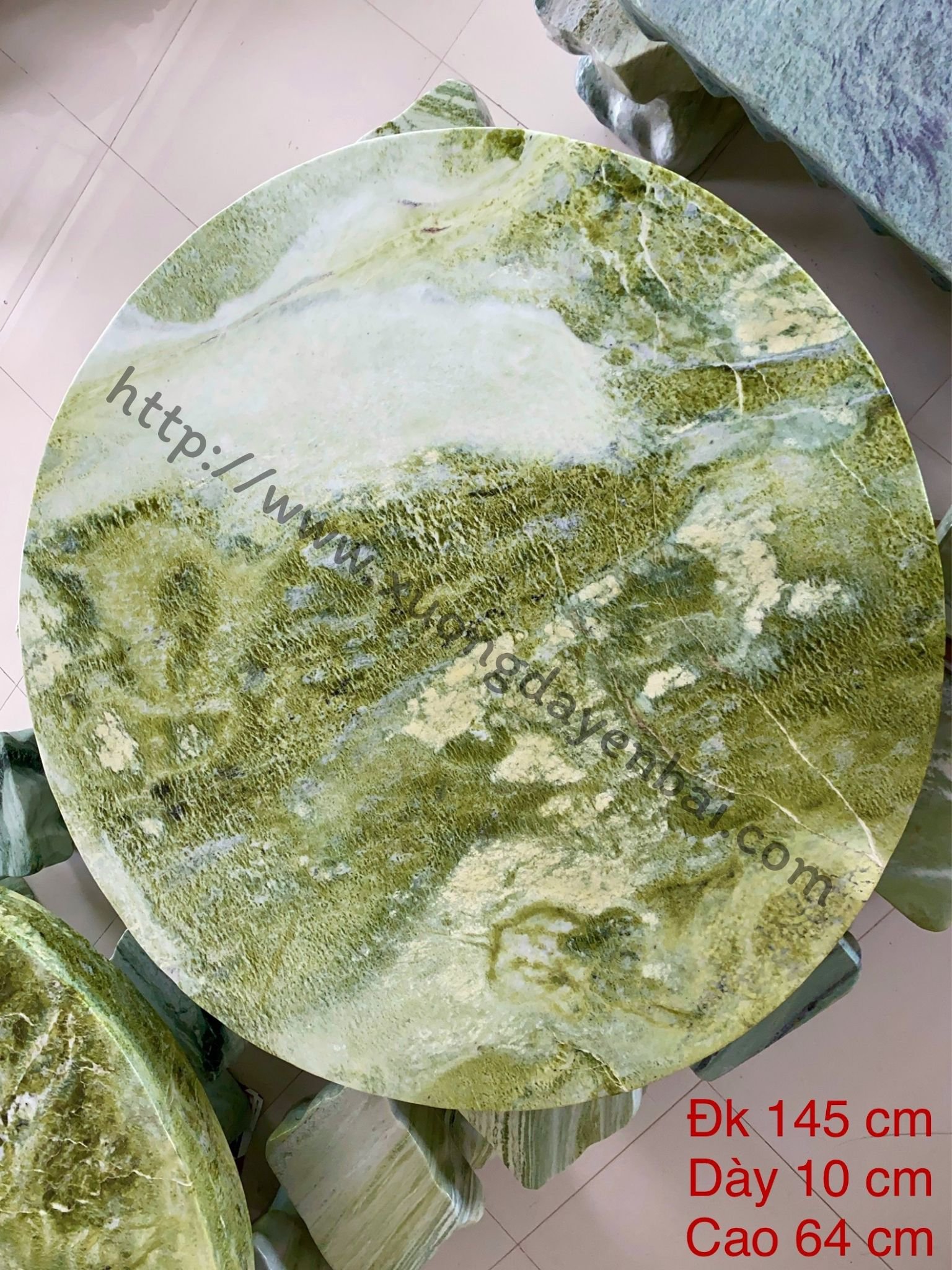 Bàn ghế đá ngọc tự nhiên mặt tròn - KT 145 cm