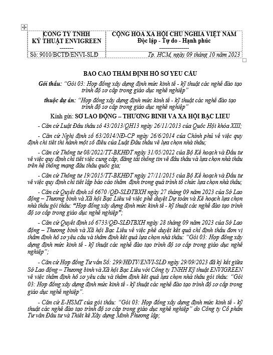 Báo cáo thẩm định hồ sơ thầu Báo cáo thẩm định hồ sơ thầu
