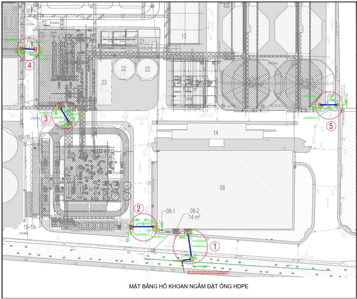 Mặt bằng hố khoan ngầm đặt ống HDPE Mặt bằng hố khoan ngầm đặt ống HDPE