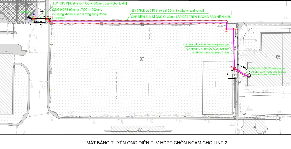 Mặt bằng tuyến ống điện HDPE chôn ngầm Mặt bằng tuyến ống điện HDPE chôn ngầm