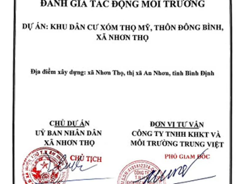 Lập báo cáo đánh giá tác động môi trường dự án khu dân cư Thọ Mỹ