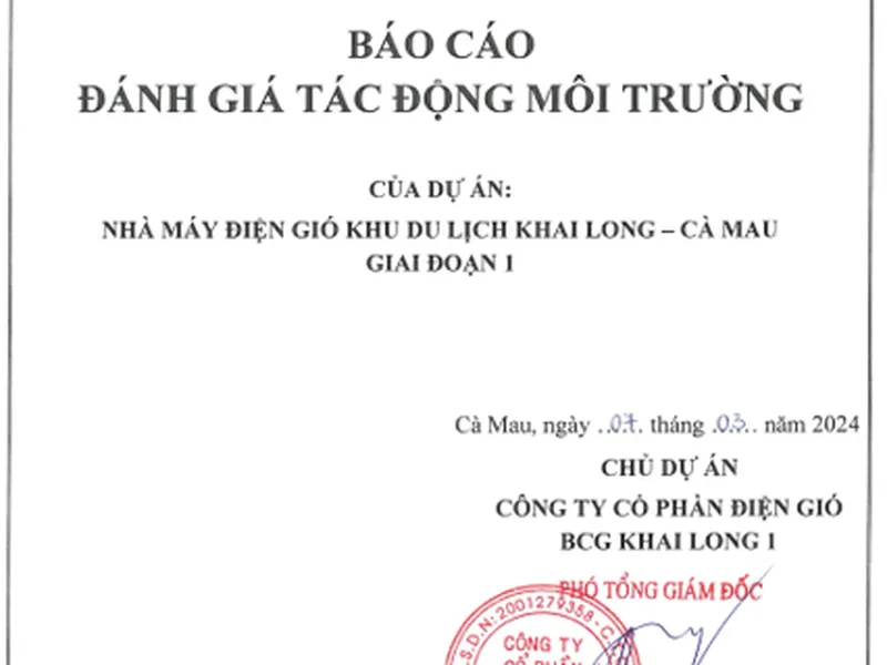 Báo cáo đánh giá tác động môi trường của Dự án Nhà máy điện gió