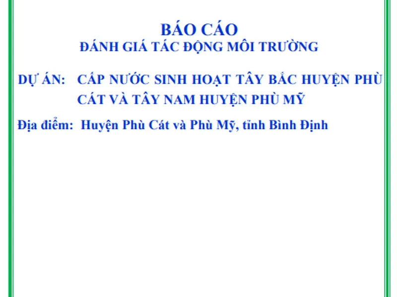 Báo cáo tác động môi trường dự án cấp nước sinh hoạt