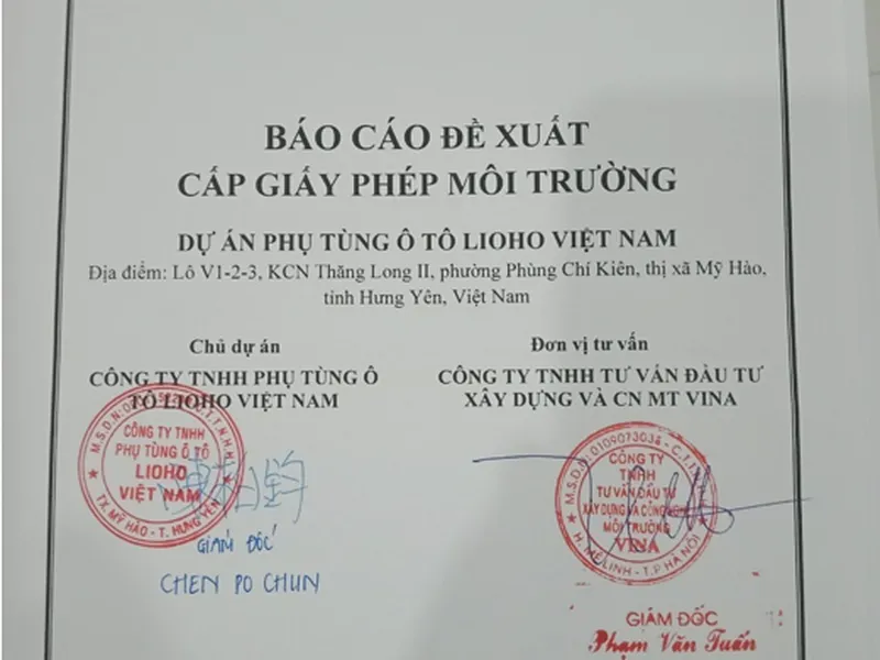Báo cáo đề xuất cấp giấy phép môi trường dự án phụ tùng ô tô