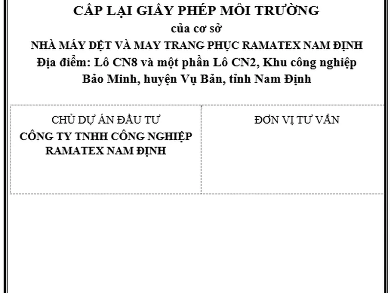 Báo cáo đề xuất cấp giấy phép môi trường của dự án nhà máy dệt và may trang phục