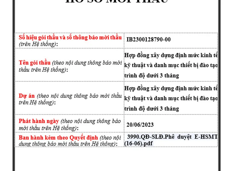 Mẫu hồ sơ mời thầu phi tư vấn 1 giai đoạn 1 túi hồ sơ