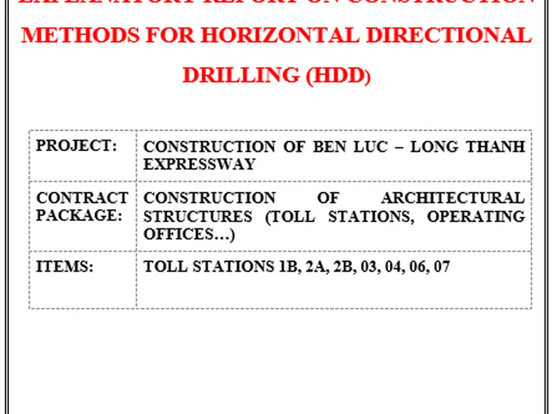 Explanatory report on construction methods for horizontal directional drilling (HDD)