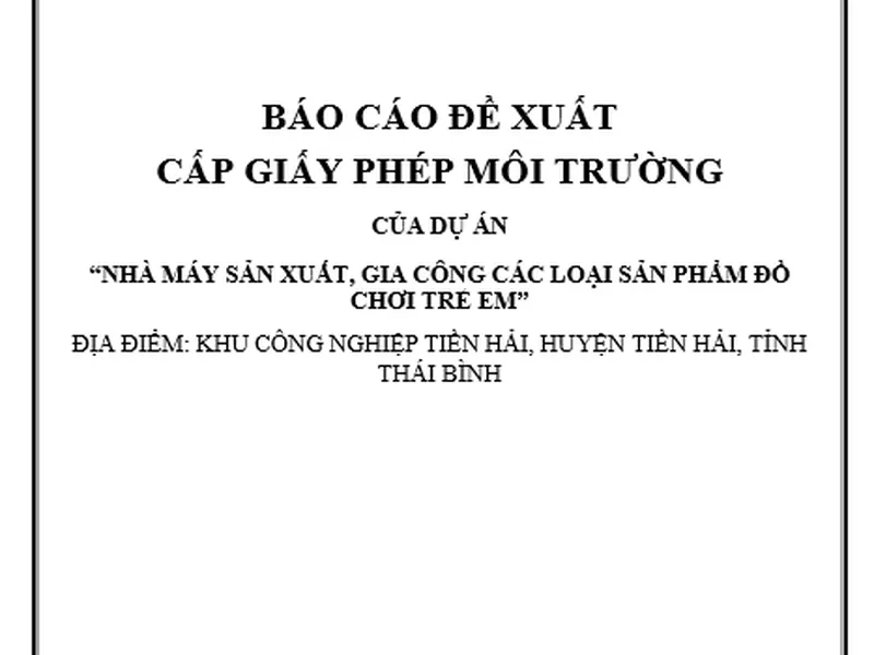 Báo cáo đề xuất cấp Giấy phép môi trường dự án nhà máy sản xuất, gia công các loại sản phẩm đồ chơi trẻ em