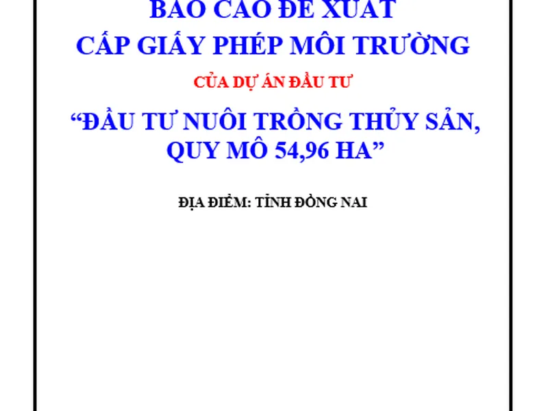 Xin giấy phép môi trường dự án đầu tư nuôi trồng thủy sản công nghệ cao