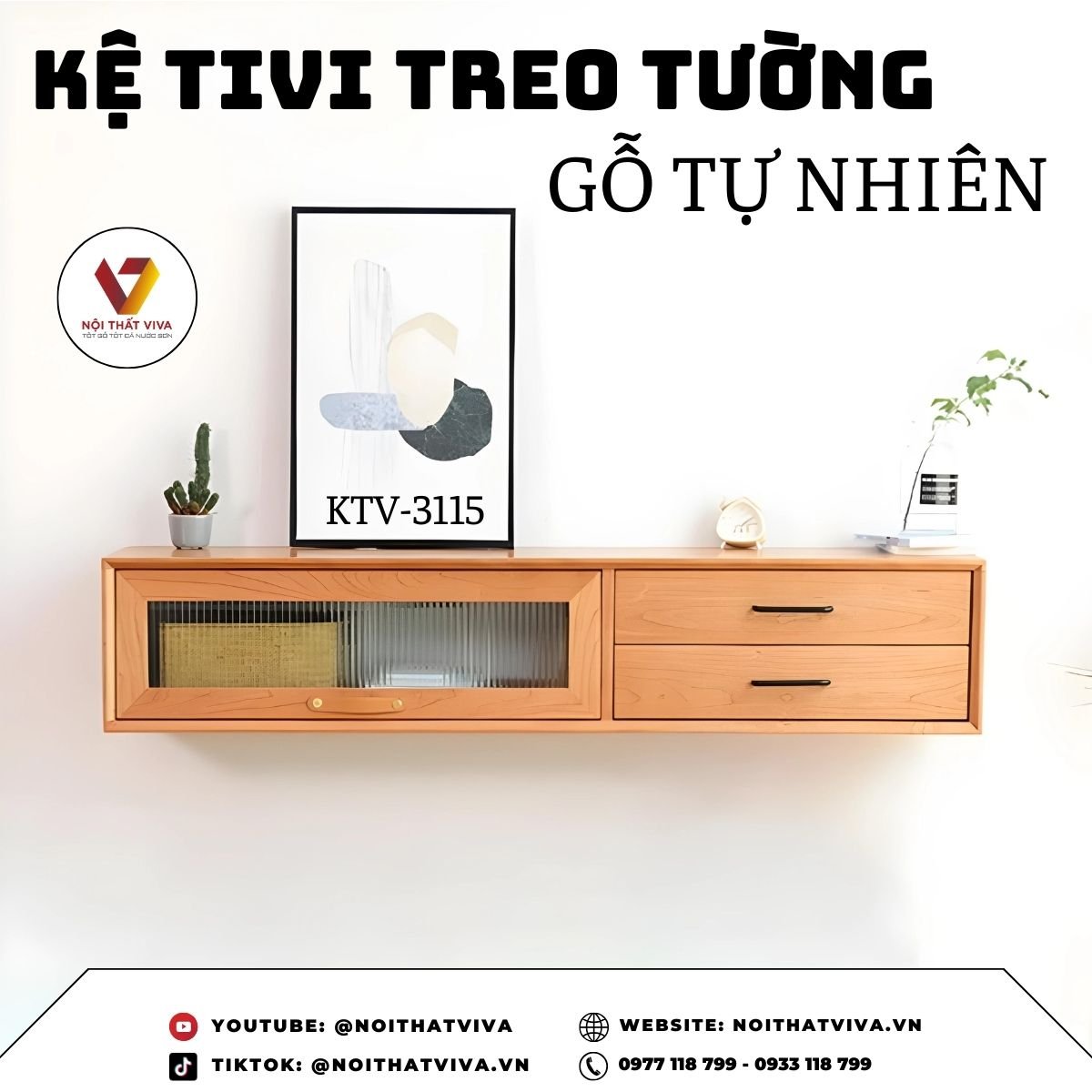 Kệ Tivi Treo Tường Gỗ Sồi Cánh Kính Sọc Đẹp Hiện Đại