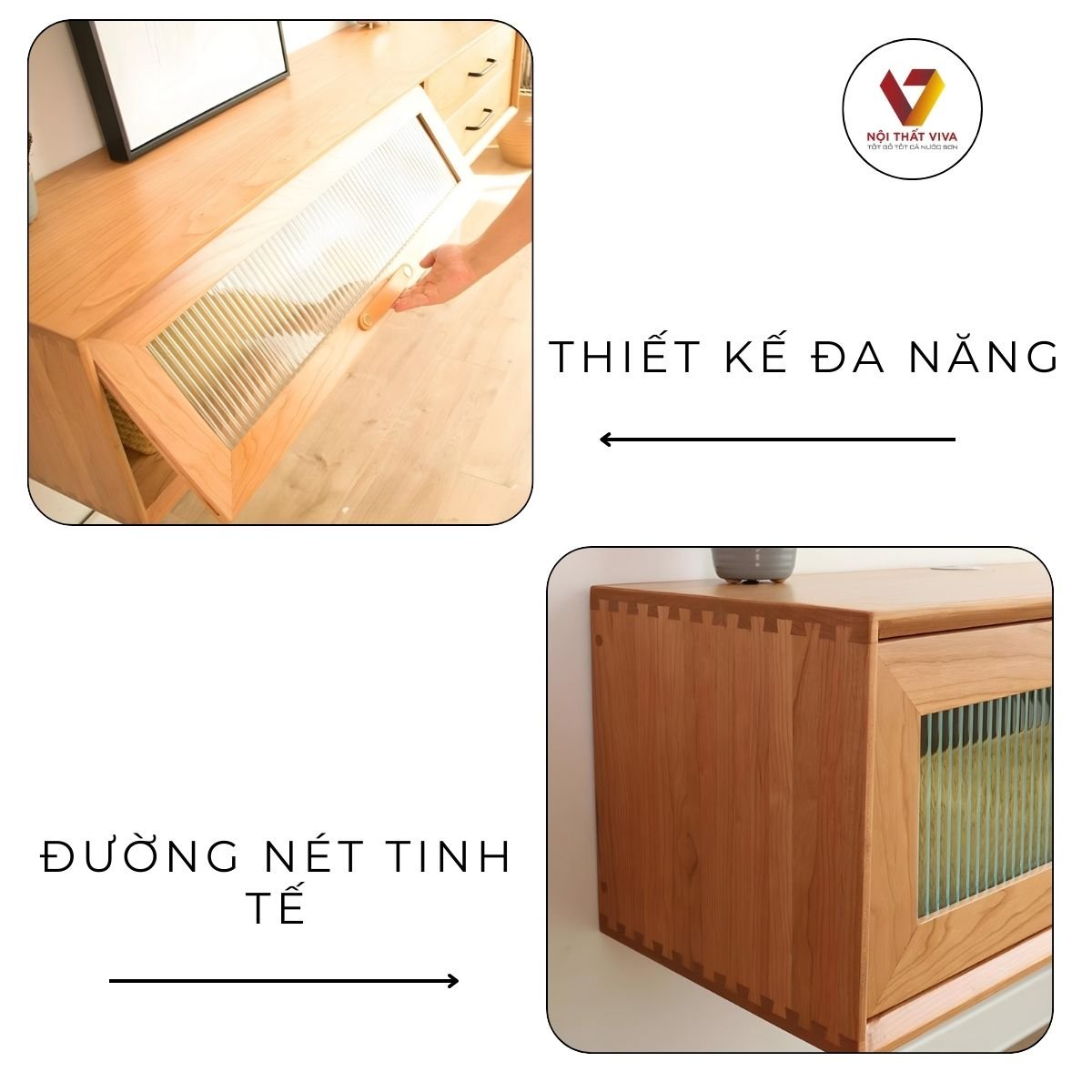 Kệ Tivi Treo Tường Gỗ Sồi Cánh Kính Sọc Đẹp Hiện Đại