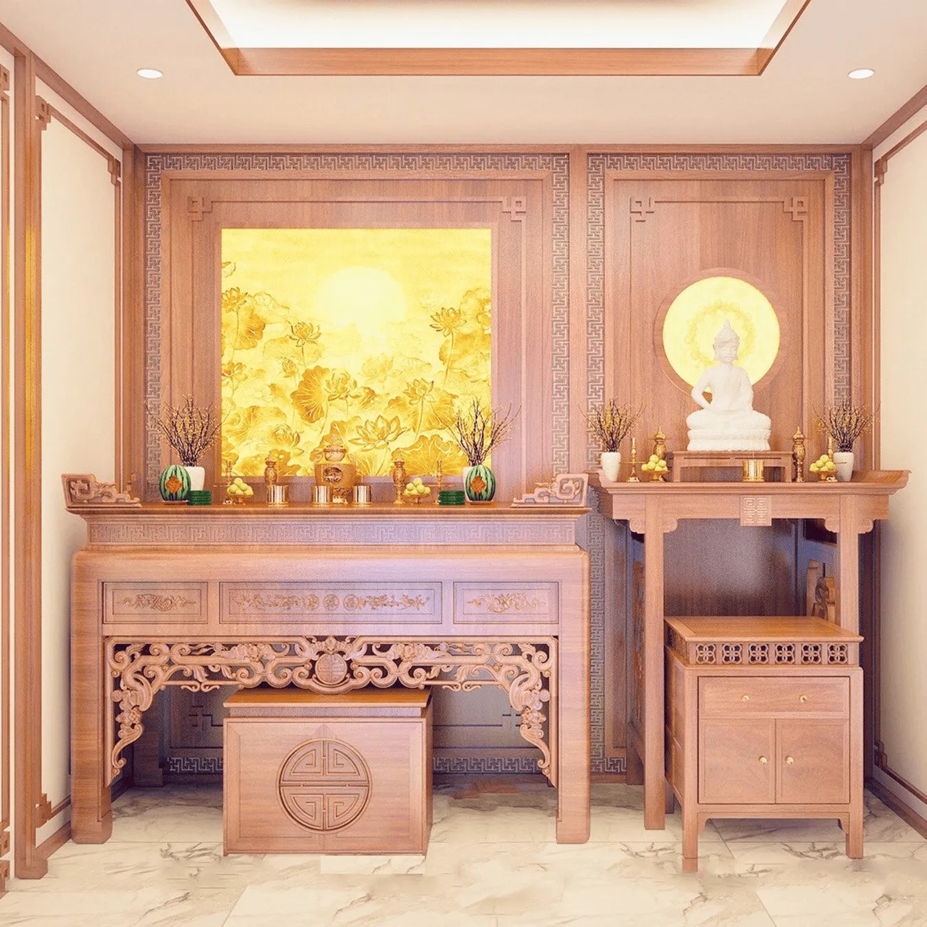 10+ mẫu sập thờ tứ linh tinh xảo, gỗ bền đẹp theo thời gian