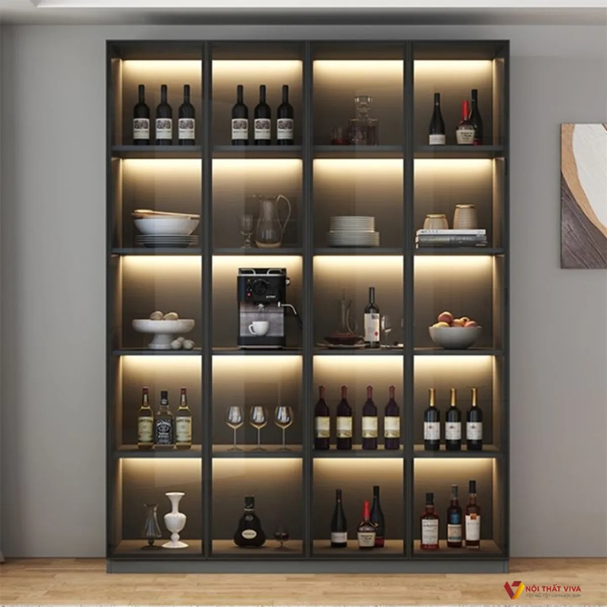 Top 6 tủ rượu cánh kính đẹp nhất, sang trọng và tiện dụng cho phòng khách