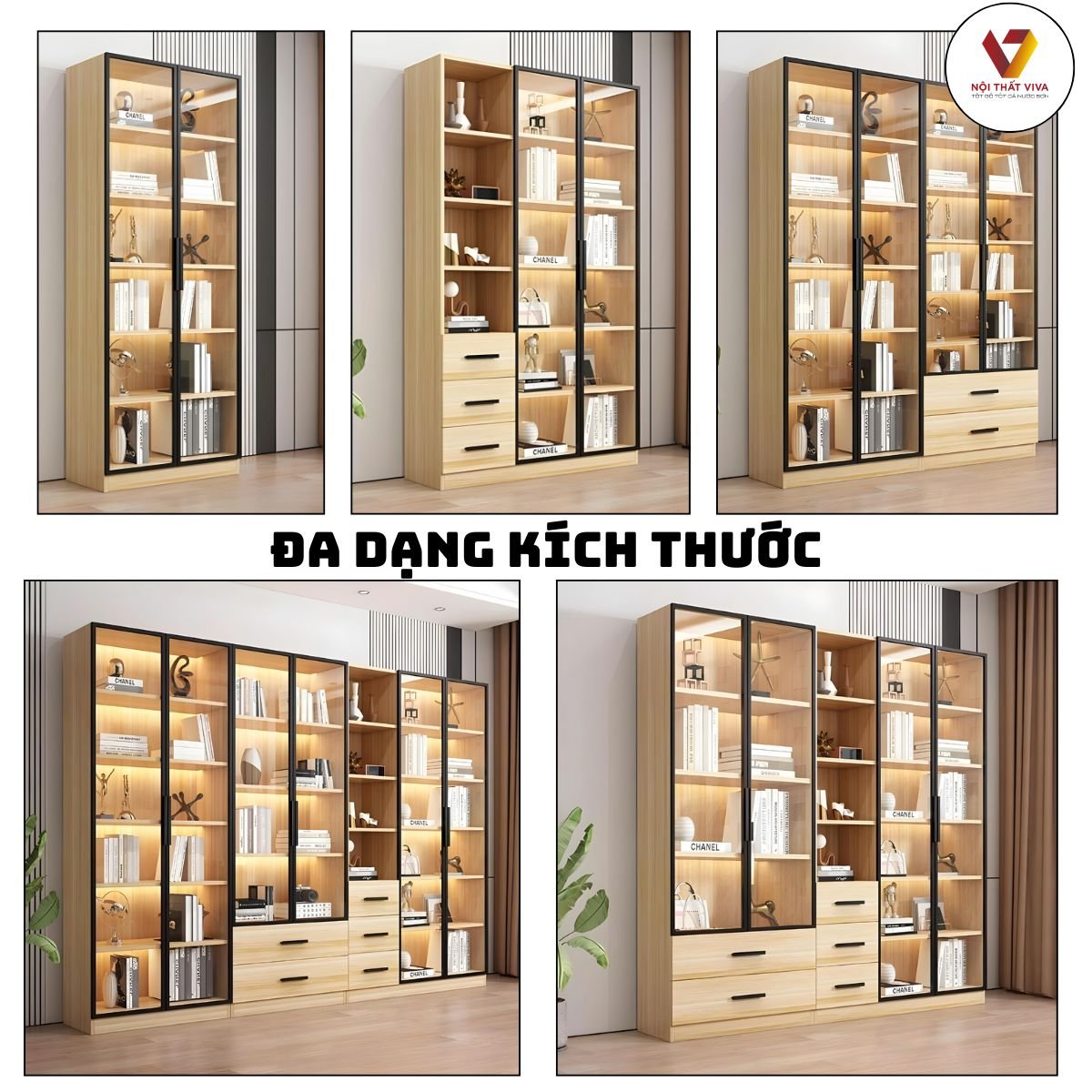 Mẫu Tủ Hồ Sơ Kết Hợp Trưng Bày Gỗ Công Nghiệp Cánh Kính Sang Trọng