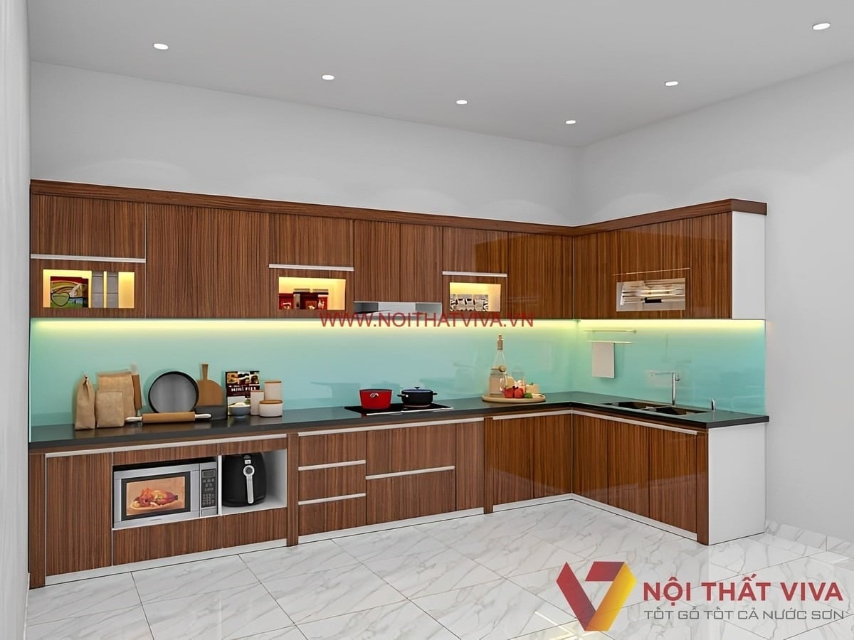 Kinh nghiệm chọn tủ bếp Acrylic v&acirc;n gỗ đẹp, bền, chuẩn xu hướng