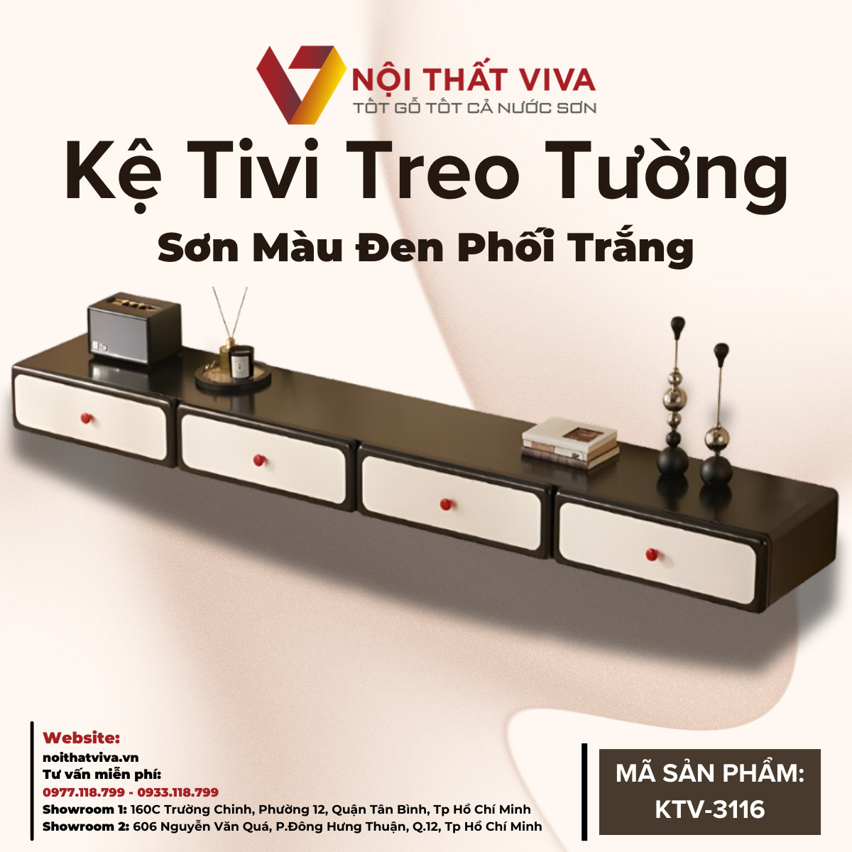 Kệ Tivi Treo Tường Gỗ Tự Nhiên Sơn Màu Đen Phối Trắng Hiện Đại Giá Rẻ