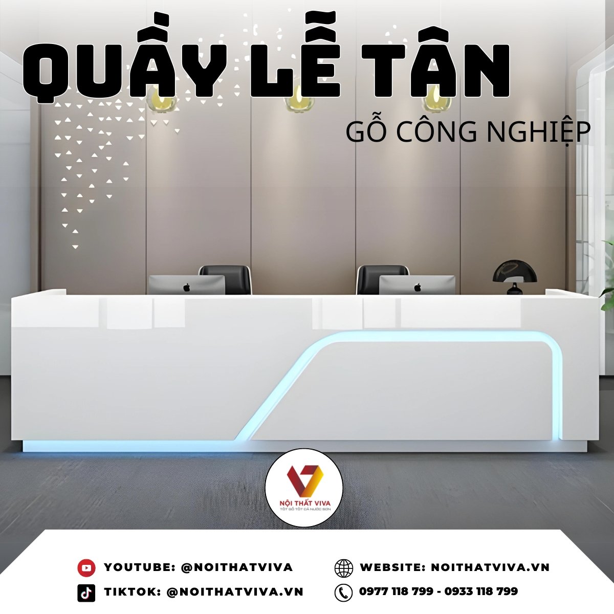 Quầy Tiếp Tân Đẹp Gỗ MDF Phủ Acrylic Bóng Gương Hiện Đại Sang Trọng