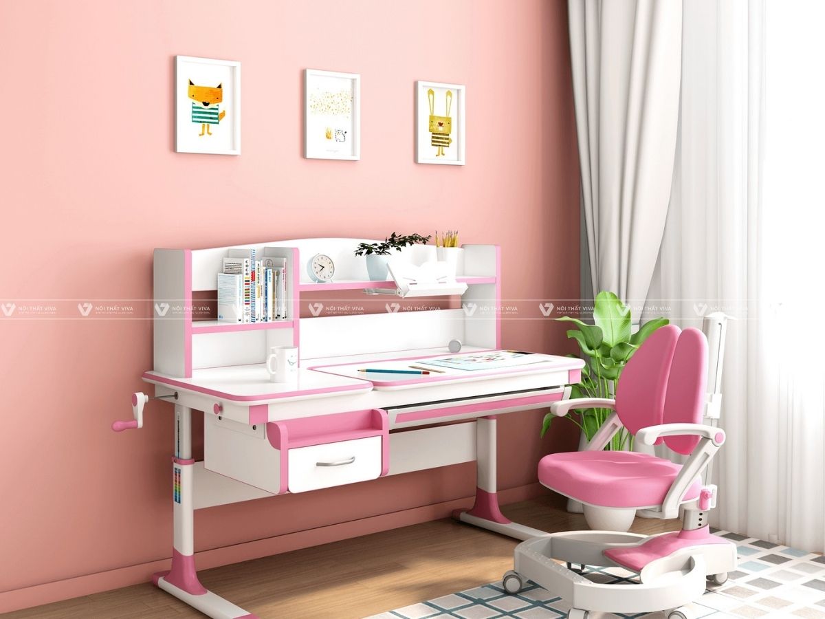 15+ Mẫu bàn học màu hồng siêu đáng yêu cho bé gái đang thịnh hành